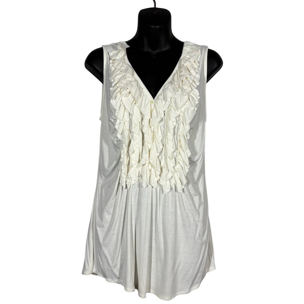 NEW! Grace Elements Sleeveless V Neck Ruffle Jersey Knit Cream Sleeveless - M